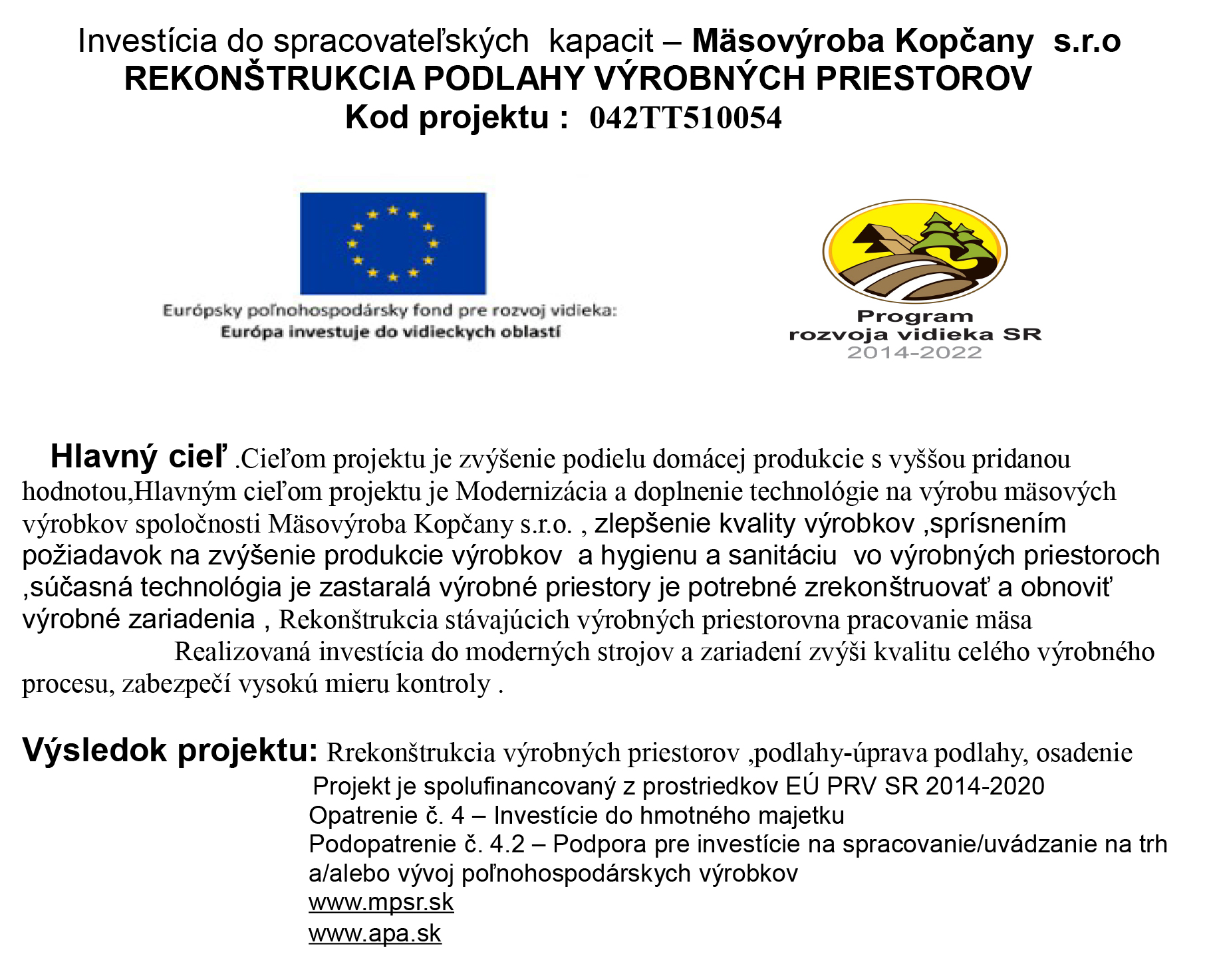 Projekt Mäsovýroba Kopčany s.r.o.